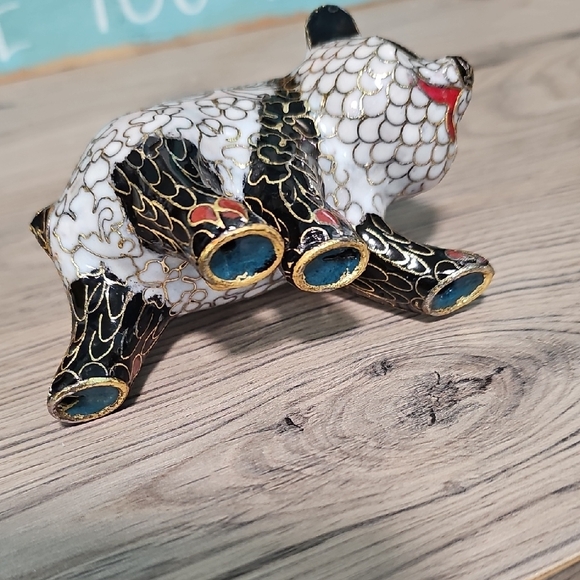 Elegant Cloisonné Panda Figurine - Black, White, Gold - Picture 5 of 6